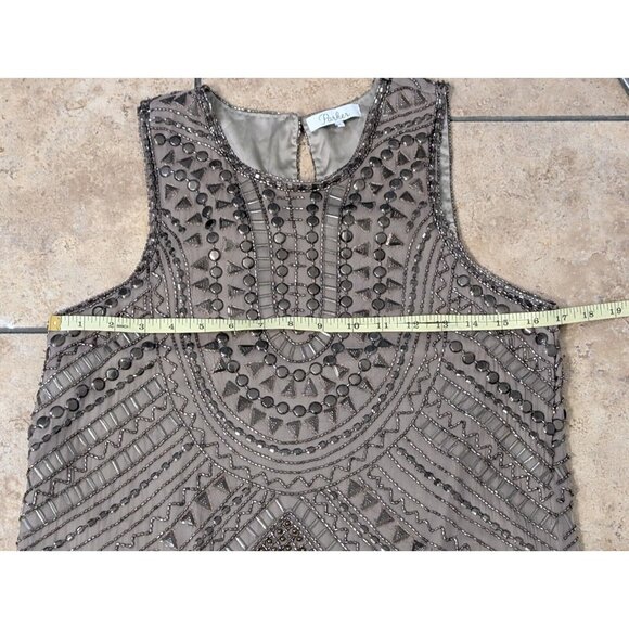 Parker 100% Silk Fully Beaded Allegra Mini Dress Taupe Size M Fairy Goth Grunge - Picture 16 of 16